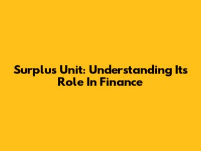 Surplus Unit: Understanding Its Role In Finance